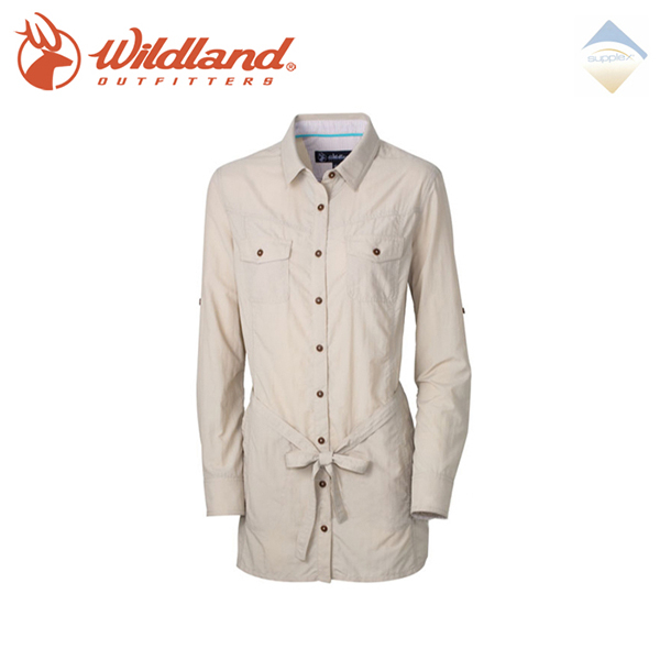 【Wildland 女 抗UV時尚長版襯衫《白卡其》】OA31211/排汗衣/涼感衣/防曬外套/吸濕排汗快乾/薄上衣