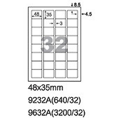 阿波羅 48x35mm 切圓角 NO.9232A 32格 A4 雷射噴墨影印自黏標籤貼紙 20大張入