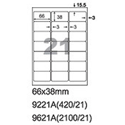 阿波羅 66x38mm 切圓角 NO.9221A 21格 A4 雷射噴墨影印自黏標籤貼紙 20大張入