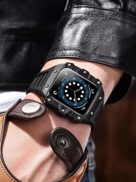 錶帶系列 AZMAX改裝碳纖維適配iwatch蘋果手錶錶帶錶殼apple watch硅膠帶殼