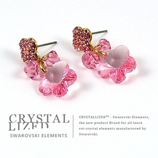 新光飾品-紅粉佳人花形水晶耳環