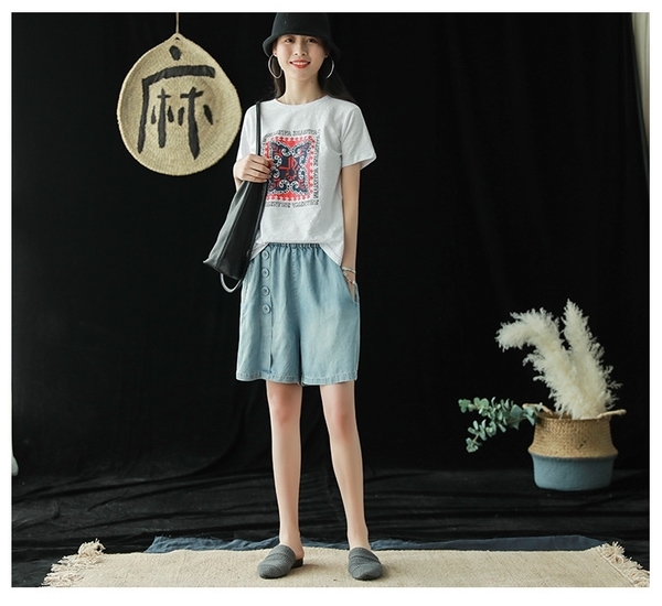 側釦天絲牛仔褲短褲五分褲【73-17-87010-19】ibella 艾貝拉 product thumbnail 4