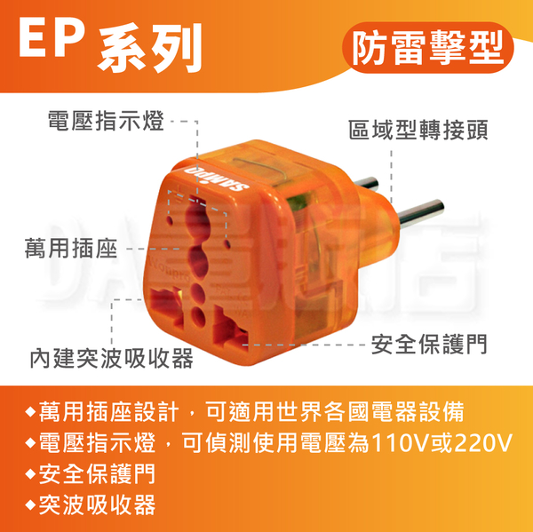 SAMPO 聲寶 旅行萬用轉接頭 區域型 EP-UN2B/EP-UJ2B/EP-UF2B/EP-UJ1B product thumbnail 3