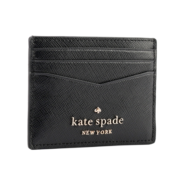 【KATE SPADE】Staci 素面防刮皮革卡片夾(黑色) WLR00129 001