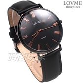 LOVME 羅馬時刻 都會風格 真皮腕錶 防水 藍寶石水晶 男錶 黑色 VL3012M-33-341