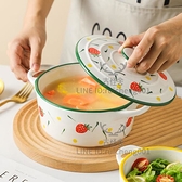 雙耳陶瓷大湯碗帶蓋子家用碗帶蓋瓷碗湯盆大號裝湯面碗泡面碗【古怪舍】