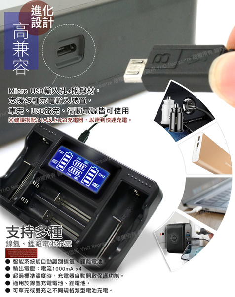 18650 BSMI認證鋰電池3350mAh(日本松下)*8入+YHO LCD-18650 液晶充電器 (四槽旗艦版)*1+防潮盒*4 product thumbnail 3