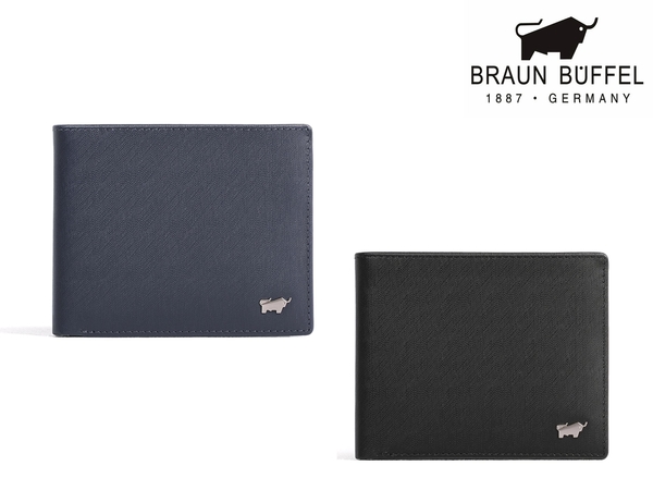 【全新品公司貨】BRAUN BUFFEL 德國小金牛 真皮短夾 黑/藍【寧寧小舖/台中30年老店】BF306-317-1