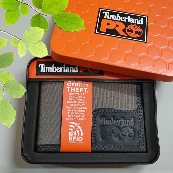 【Timberland】男皮夾 短夾 簡式悠遊卡夾 帆布PRO款 牛皮夾 品牌盒裝／灰色 product thumbnail 5
