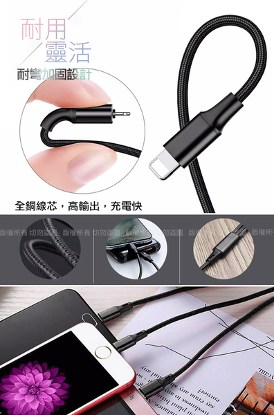 HANG R6B 三合一極速一拖三 for iPhone /Micro/ Type-C線 充電線 product thumbnail 5