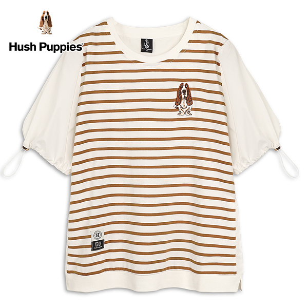 Hush Puppies 上衣 女裝素面條紋拼接刺繡狗上衣