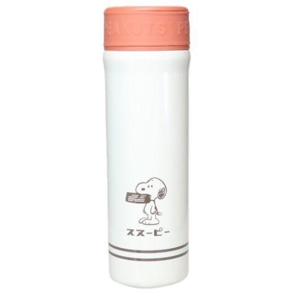 小禮堂 Snoopy 轉蓋不鏽鋼保溫瓶 400ml (粉白狗碗款) 4550432-095953