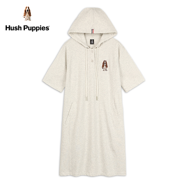 Hush Puppies 洋裝 女裝休閒剪接刺繡狗連帽洋裝