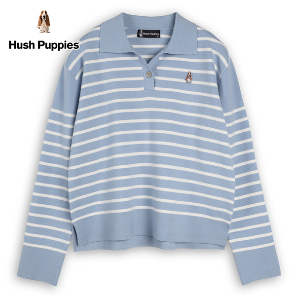 Hush Puppies 線衫 女裝開襟領條紋拼接長袖線衫