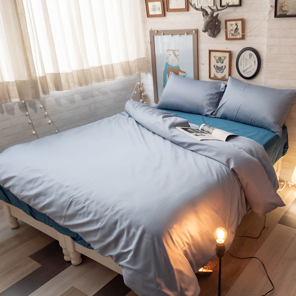 Life素色系列- 雙生藍 S2單人床包雙人薄被套三件組 100%精梳棉(60支) 台灣製 棉床本舖