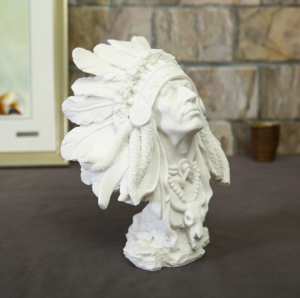 創意男印第安人物擺飾 白砂岩擺件創意樹脂工藝品桌面裝飾