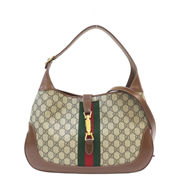 【二手名牌BRAND OFF】GUCCI 古馳 烏木色 PVC塗層帆布 Jackie 1961 肩背包