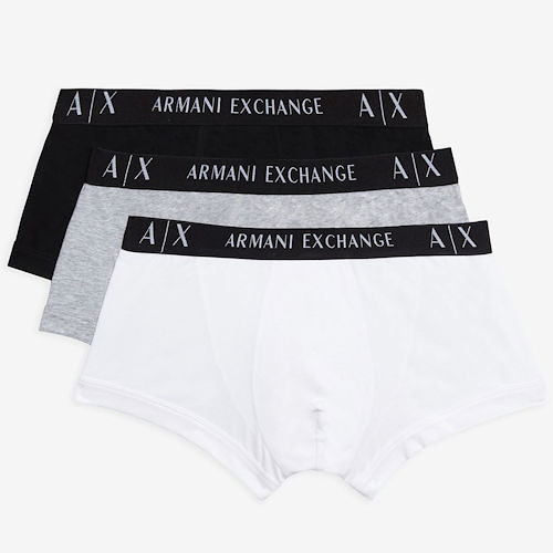 Armani Exchange 男合身四角字母內褲3件裝(黑/灰/白色)