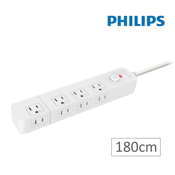 【PHILIPS飛利浦】 5切8座隱藏式開關延長線1.8M CHP3780雙色可選