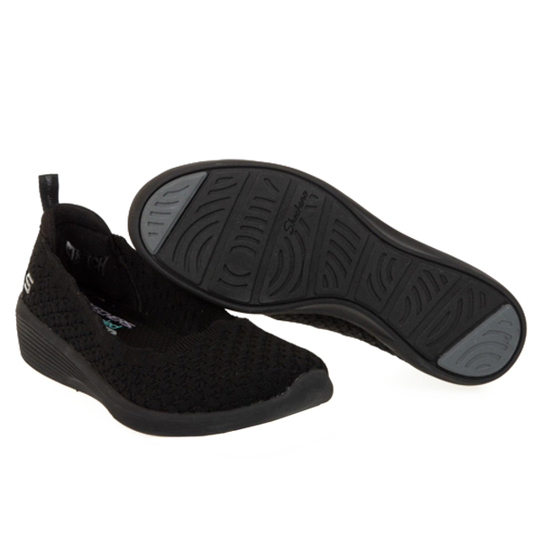 Skechers Arya-Comfy Elegance 女鞋 休閒鞋 楔形鞋 低跟鞋 娃娃鞋 泡棉 鞋墊 黑 104112BBK product thumbnail 4