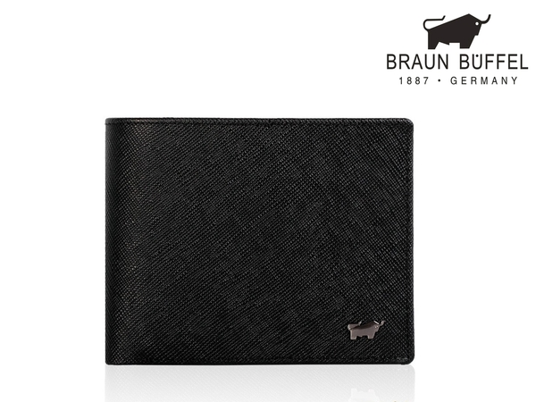 【全新正品】BRAUN BUFFEL 德國小金牛 洛非諾 男短夾 經典黑【寧寧小舖/台中30年皮件老店】BF314-316-1