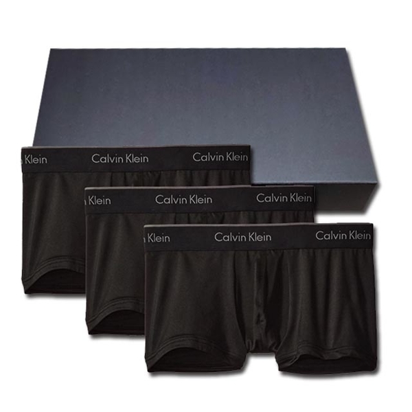 【CK】Calvin Klein 男內褲 四角男內褲 彈纖 中低腰 超值3件盒組／黑色紙盒版 product thumbnail 2
