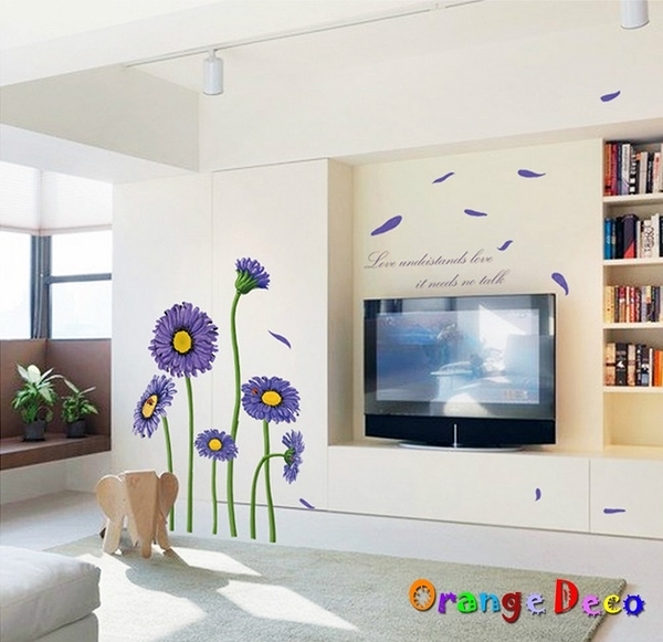 壁貼【橘果設計】紫色向日葵 DIY組合壁貼 牆貼 壁紙 壁貼 室內設計 裝潢 壁貼