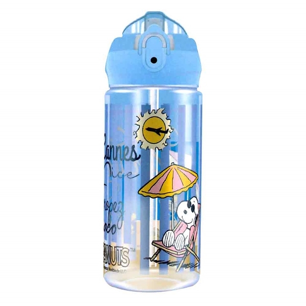 小禮堂 Snoopy 吸管式透明運動水壺 480ml (條紋海灘款) 4719889-901013