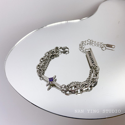 熱賣預購－祝福禮品132 歐美設計感紫鑽十字架手鍊