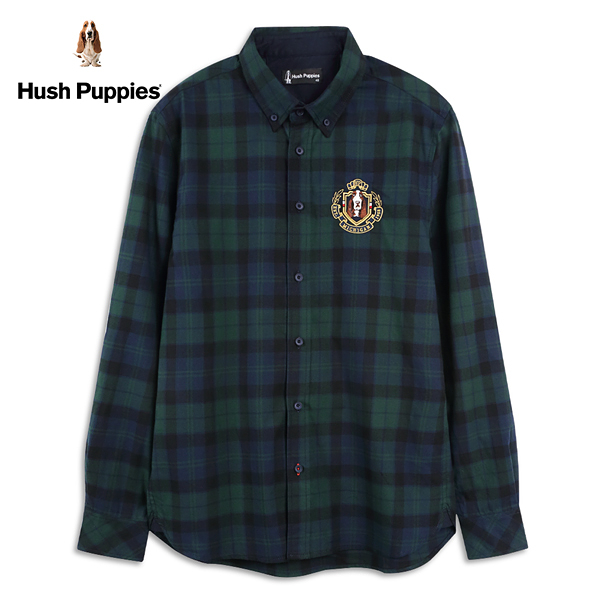 Hush Puppies 襯衫 男裝徽章刺繡狗格紋長袖襯衫