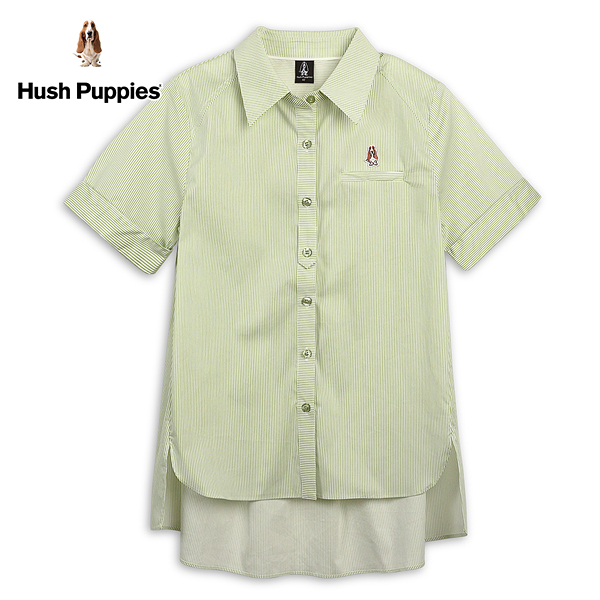 Hush Puppies 襯衫 女裝知性直條紋舒適剪裁後褶短袖襯衫