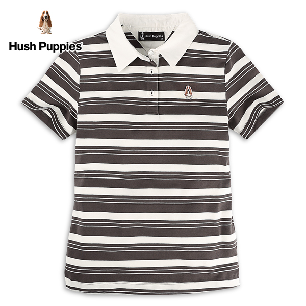 Hush Puppies POLO衫 女裝復古條紋小狗標短袖POLO衫