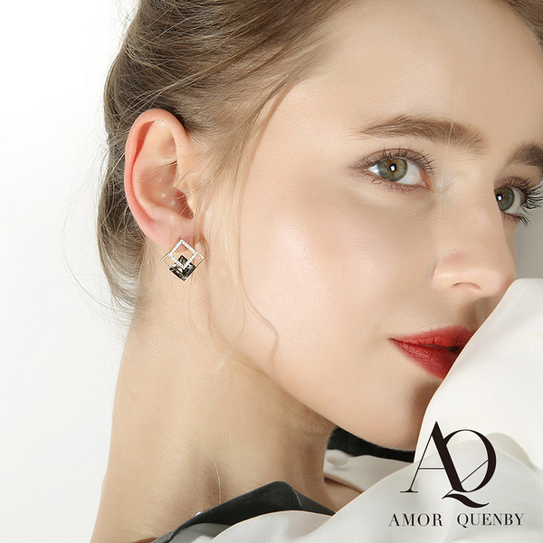 AQ 送禮 歐美飾品 925純銀 百搭優雅質感菱形設計耳環/耳針(AMOR Quenby)
