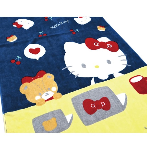 小禮堂 Hello Kitty 棉質浴巾 70x140cm (藍黃桌前小熊款) 4711198-672981 product thumbnail 2