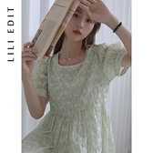 米米正韓女裝 LILI EDIT/法式方領連身裙女夏季2022年新款設計感小眾溫柔風裙子洋裝