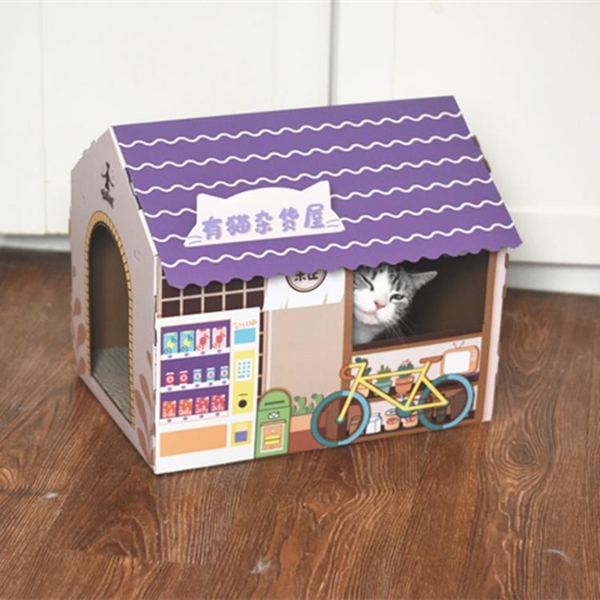 新款日式雜貨鋪貓房子貓抓板貓窩瓦楞紙給貓咪安全感小屋磨爪玩具 世界工廠