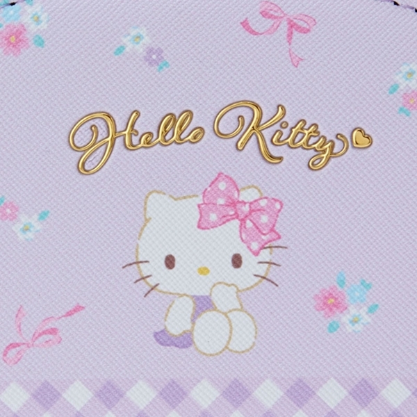小禮堂 Hello Kitty 皮質卡片零錢包 (紫格子款) 4550337-765975 product thumbnail 4