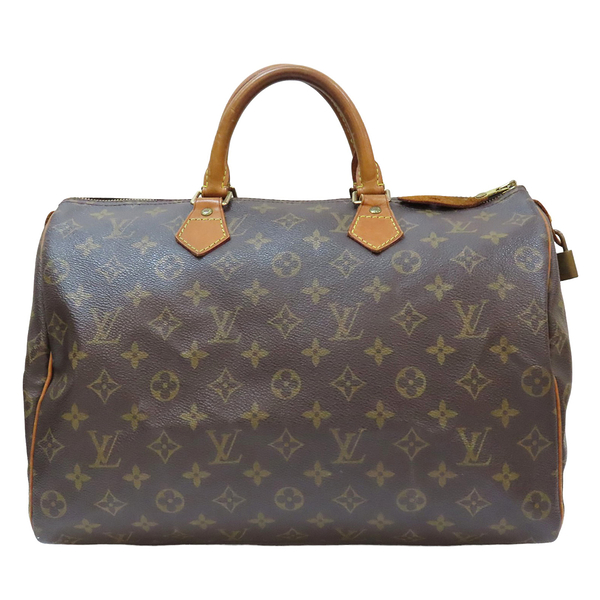 【二手名牌BRAND OFF】LOUIS VUITTON LV 路易威登 棕色 原花 PVC塗層帆布 Speedy 35 手提包 (無鑰匙) M41526