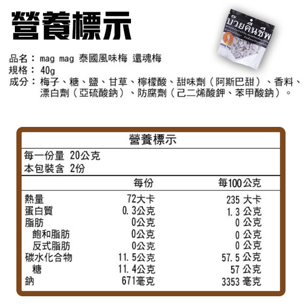 泰國 還魂梅 梅子 梅乾 零食 mag mag 銷魂梅 酸梅 蜜餞 無籽梅肉 梅子乾 40g 頭等艙零食 product thumbnail 7