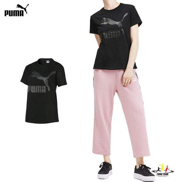 Puma 流行系列 LOGO 女 黑 短袖上衣 運動上衣 短T 休閒 短袖 T恤 59551451