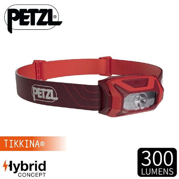 【PETZL 法國 TIKKINA 超輕量戶外頭燈(300流明)《紅》】E060AA/登山露營/探險/led頭燈/頭戴式頭燈