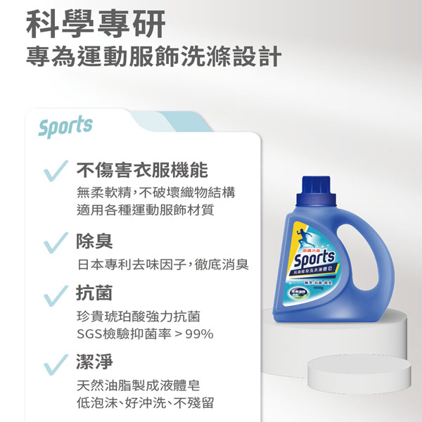 南僑水晶Sports抗菌除臭洗衣精瓶裝1kg product thumbnail 3