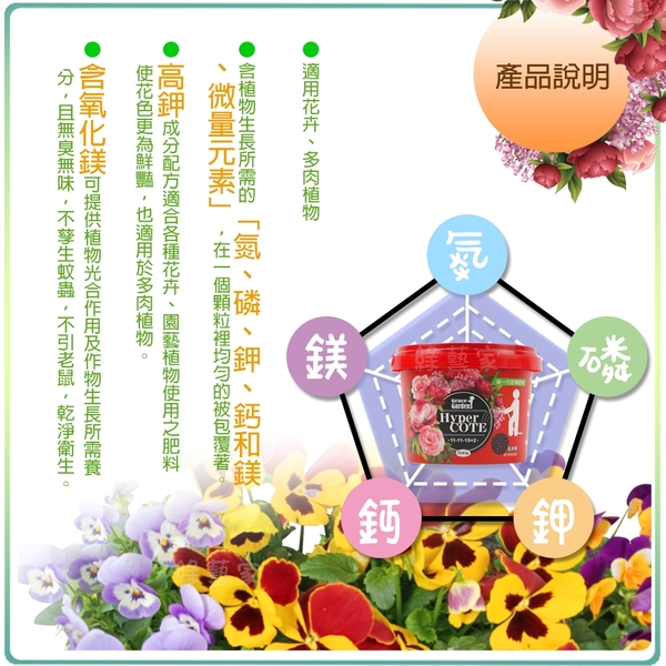 【綠藝家】HyperCOTE福壽牌葛莉絲園藝肥1號 500克(11-11-15+2)(適用花卉.多肉植物.緩效型控釋肥料) product thumbnail 2