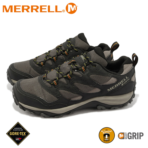 【MERRELL 美國 男 WEST RIM SPORT GORE-TEX登山鞋《黑/棕石綠》】ML036781/健行鞋