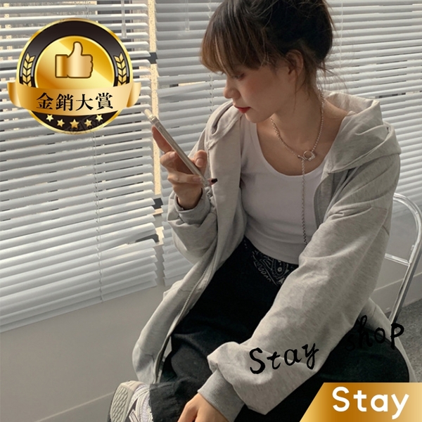 【Stay】韓版寬鬆百搭素色連帽薄外套 運動外套 上衣 女裝 薄外套 罩衫 防曬連帽外套【J152】