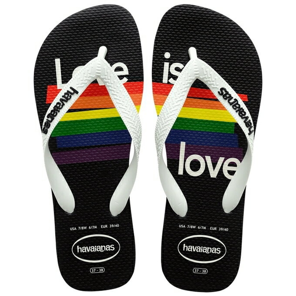 havaianas 哈瓦士 巴西人字拖 男款/女款 Top pride 白帶黑底彩虹 涼鞋 拖鞋 夾腳拖 海灘鞋【南風百貨】