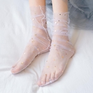 3雙裝 網紗襪女中筒襪潮透明薄款堆堆襪韓國可愛蕾絲襪夏【慢客生活】
