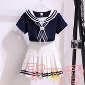 女童海軍風套裝裙時尚半身裙兩件套學院風【聚可愛】