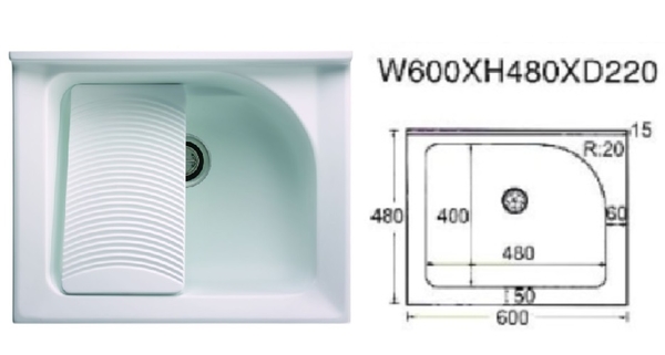 【麗室衛浴】台灣優質品牌 60CM實心人造石洗衣槽 SC60 + 活動洗衣板 + 不鏽鋼烤漆置物架