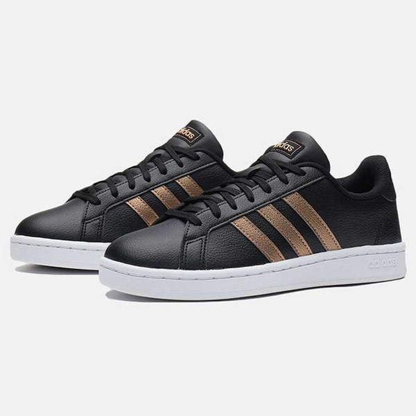 ADIDAS GRAND COURT 女鞋 休閒 經典 復古 皮革 黑 金【運動世界】F36486